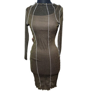 Luna chic bodycon semi sheer dress long sleeve sz S